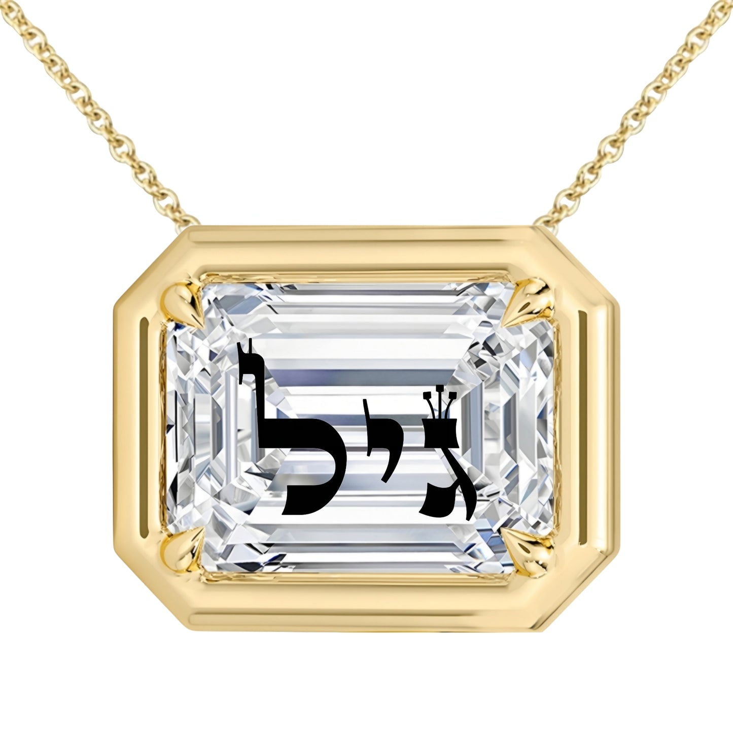 Laser Engrave On Lab Grown Diamond Emerald Bezel Prongs Pendant Custom Name Biblical Letters Engraved Necklace 14K Gold