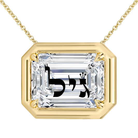 Laser Engrave On Lab Grown Diamond Emerald Bezel Prongs Pendant Custom Name Biblical Letters Engraved Necklace 14K Gold
