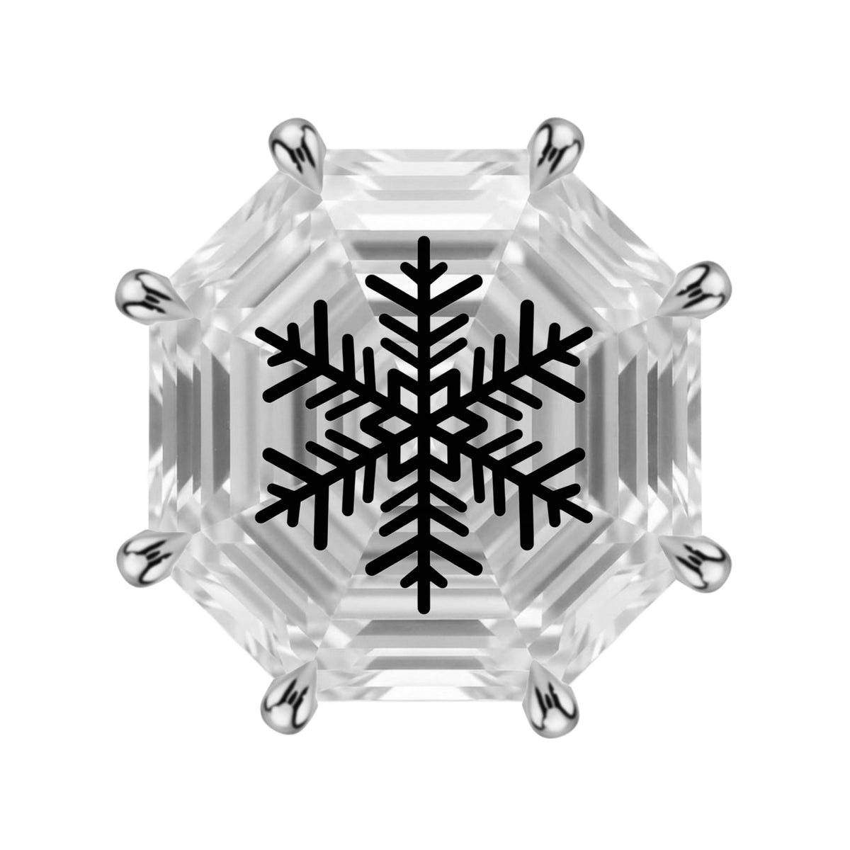 עגיל אבן מוסונייט מתומן Octagonal עם חריטת לייזר פתית שלג – כסף 925