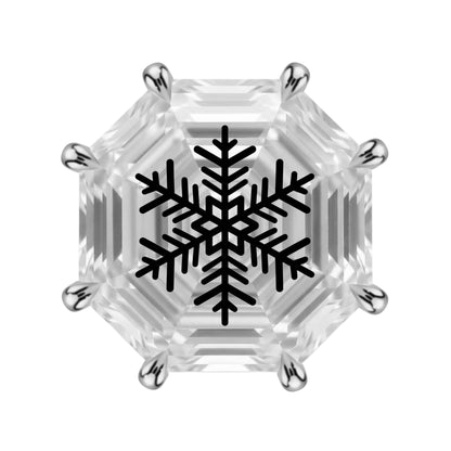 עגיל אבן מוסונייט מתומן Octagonal עם חריטת לייזר פתית שלג – כסף 925
