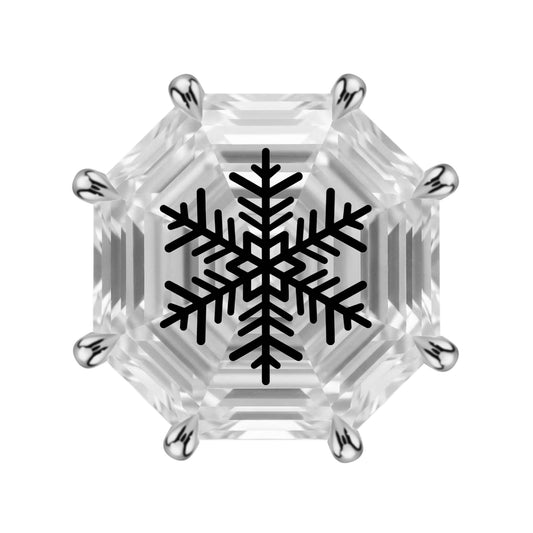 עגיל אבן מוסונייט מתומן Octagonal עם חריטת לייזר פתית שלג – כסף 925