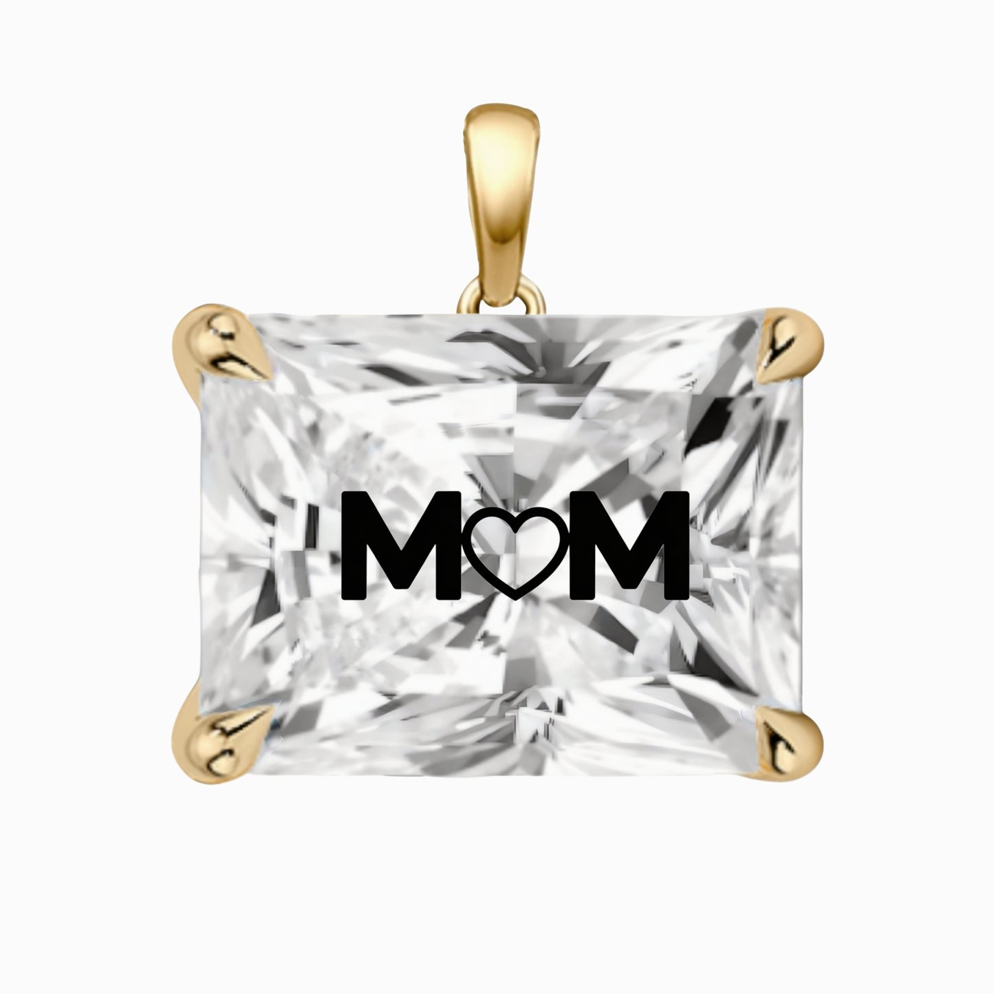 תליון אבן מוסונייט רדיאן עם חריטת לייזר MOM - זהב 14 קראט צהוב/לבן/רוז גולד