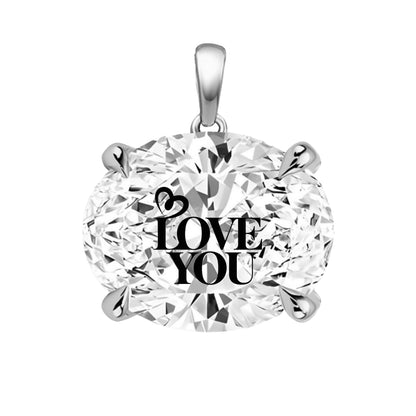 תליון אבן מוסונייט אובל עם חריטת לייזר LOVE YOU - זהב 14 קראט צהוב/לבן/רוז גולד