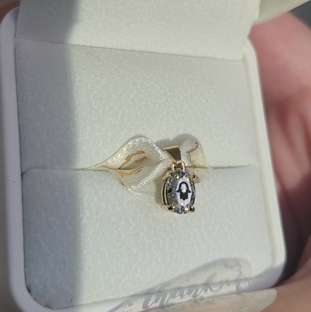 תליון אבן מוסונייט אובל עם חריטת לייזר חמסה בחמסה - זהב 14 קראט צהוב/לבן/רוז גולד