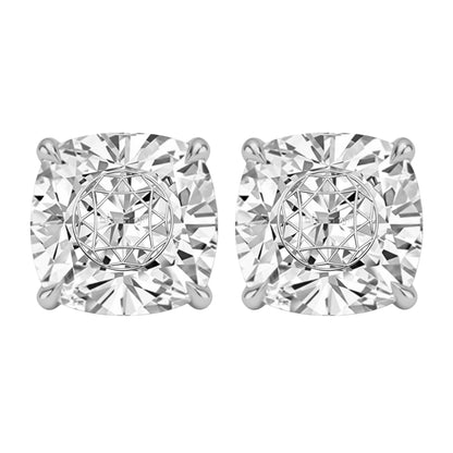 זוג עגילי יהלום מעבדה קושן חריטה בעיצוב אישי - זהב 14 קראט צהוב/לבן/רוז גולד