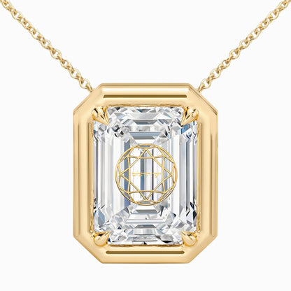 Lab Grown Diamond Emerald Bezel Prongs Pendant Necklace 14K Yellow/White/Rose Gold