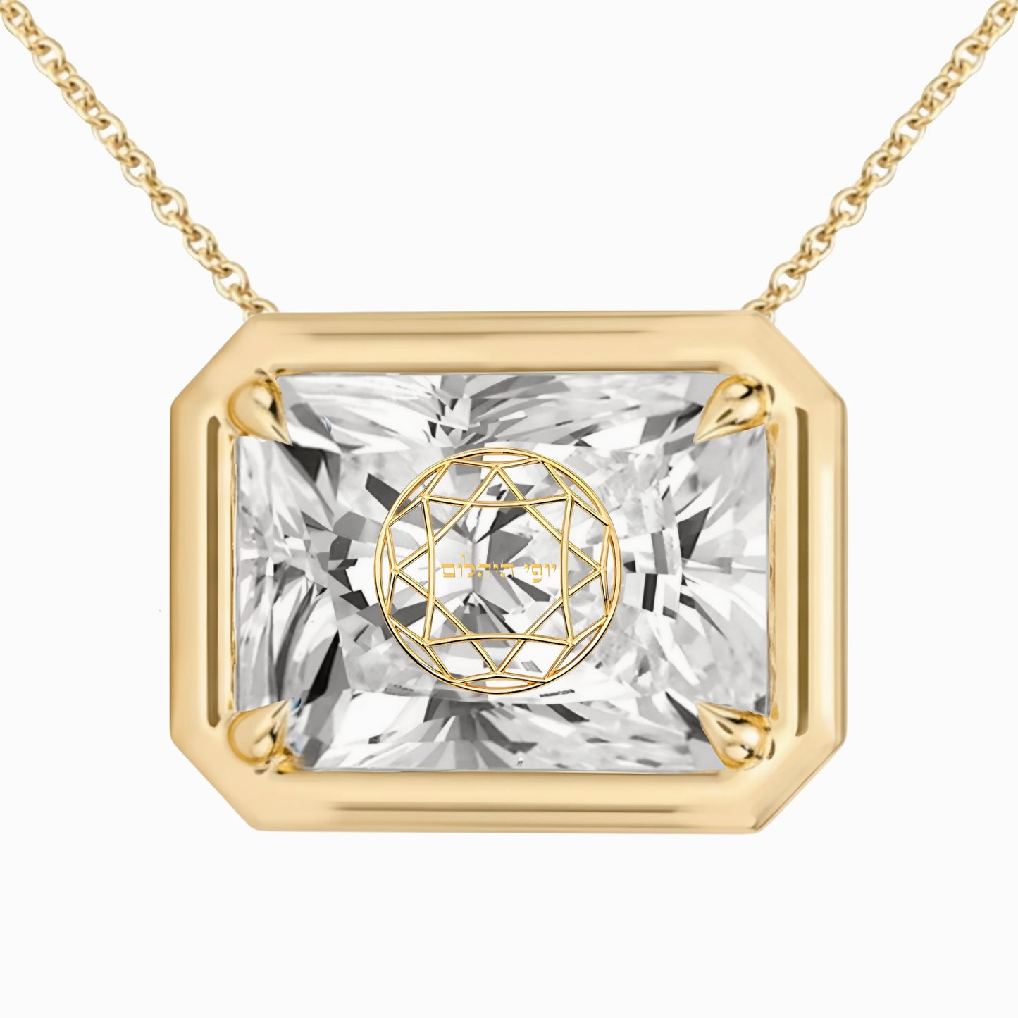 Lab Grown Diamond Radiant Bezel Prongs Pendant Necklace 14K Yellow/White/Rose Gold