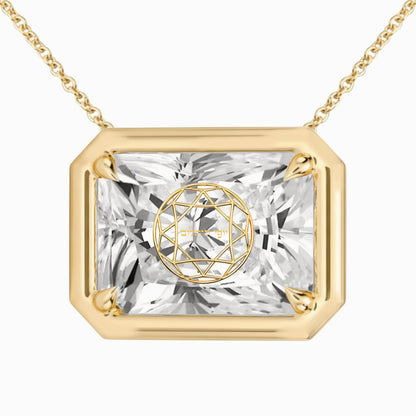 Lab Grown Diamond Radiant Bezel Prongs Pendant Necklace 14K Yellow/White/Rose Gold