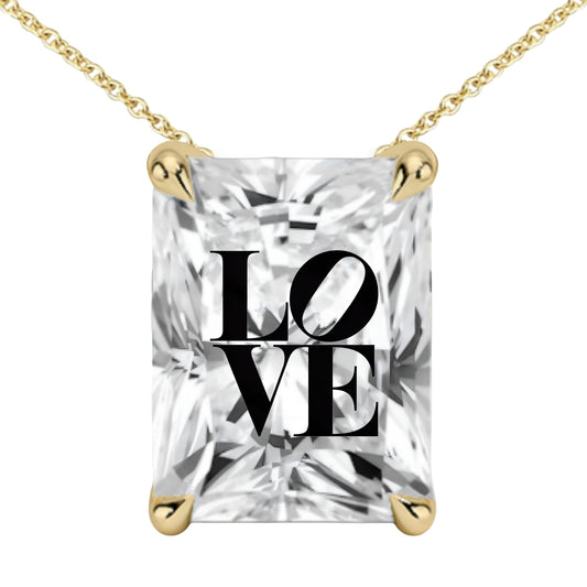 שרשרת יהלום מעבדה רדיאן מרחפת חריטה LOVE - זהב 14 קראט צהוב/לבן/רוז גולד