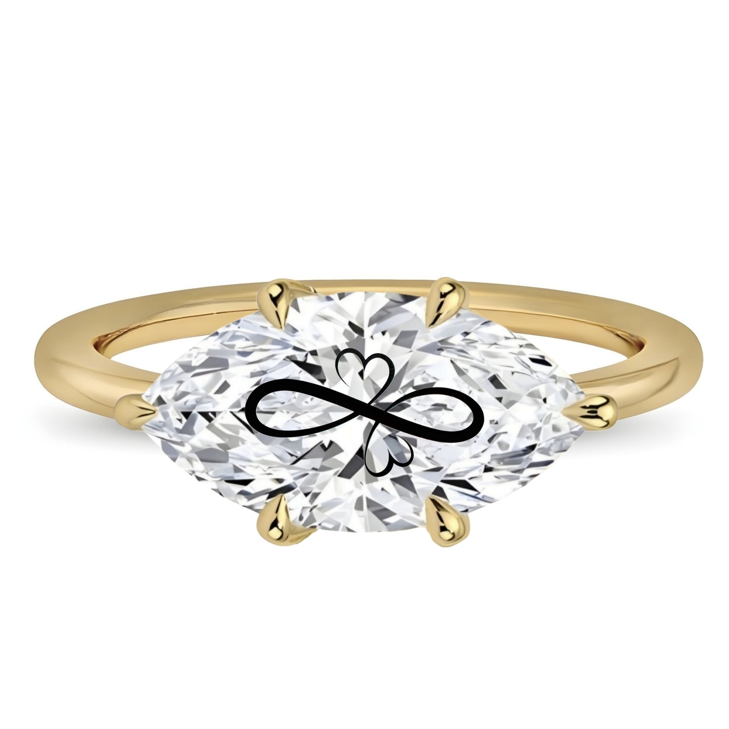 Laser Engrave Onto Center Lab Grown Diamond Marquise Ring Infinity Heart Engraved 14K Gold