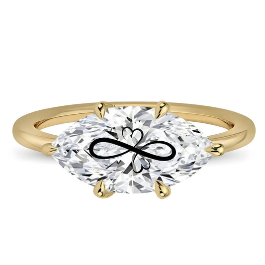 Laser Engrave Onto Center Lab Grown Diamond Marquise Ring Infinity Heart Engraved 14K Gold