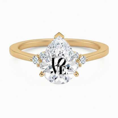 Laser Engrave Onto Center Of Lab Grown Diamond Pear Ring LOVE Engraved 14K Gold