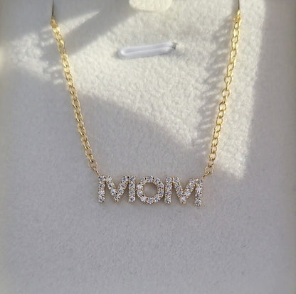 MOM Pendant Necklace Lab Grown Diamonds 14K Yellow/White/Rose Gold