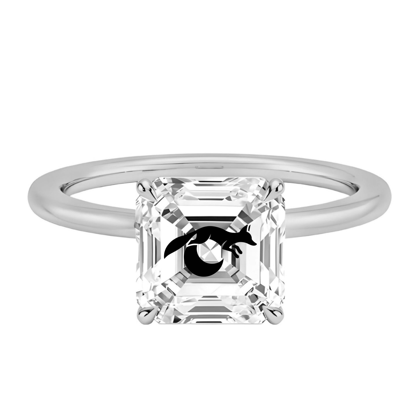 טבעת אבן מוסונייט אשר עם חריטת לייזר שועל ירח - זהב 14 קראט צהוב/לבן/רוז גולד