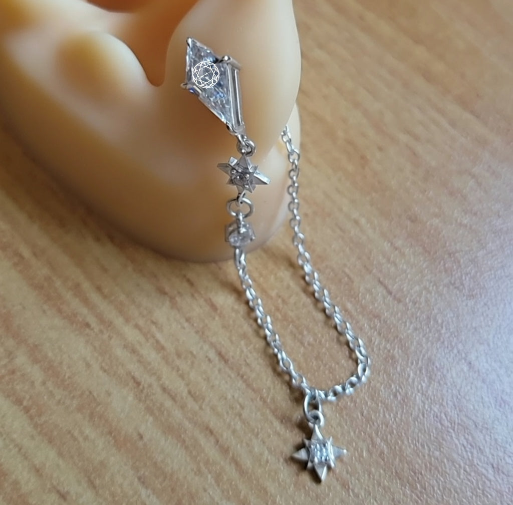 Kite Moissanite Earring With Gold Chain And North Star Pendants 14K Gold