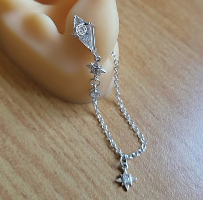 Kite Moissanite Earring With Gold Chain And North Star Pendants 14K Gold