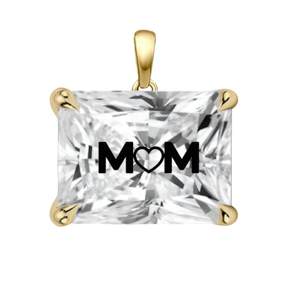 תליון אבן מוסונייט רדיאן עם חריטת לייזר MOM - זהב 14 קראט צהוב/לבן/רוז גולד