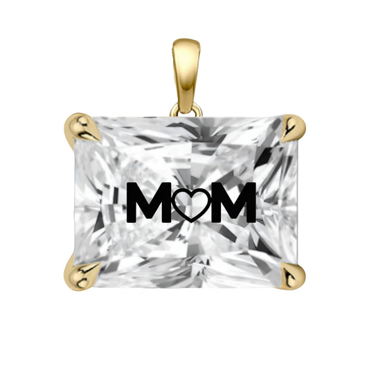 תליון אבן מוסונייט רדיאן עם חריטת לייזר MOM - זהב 14 קראט צהוב/לבן/רוז גולד