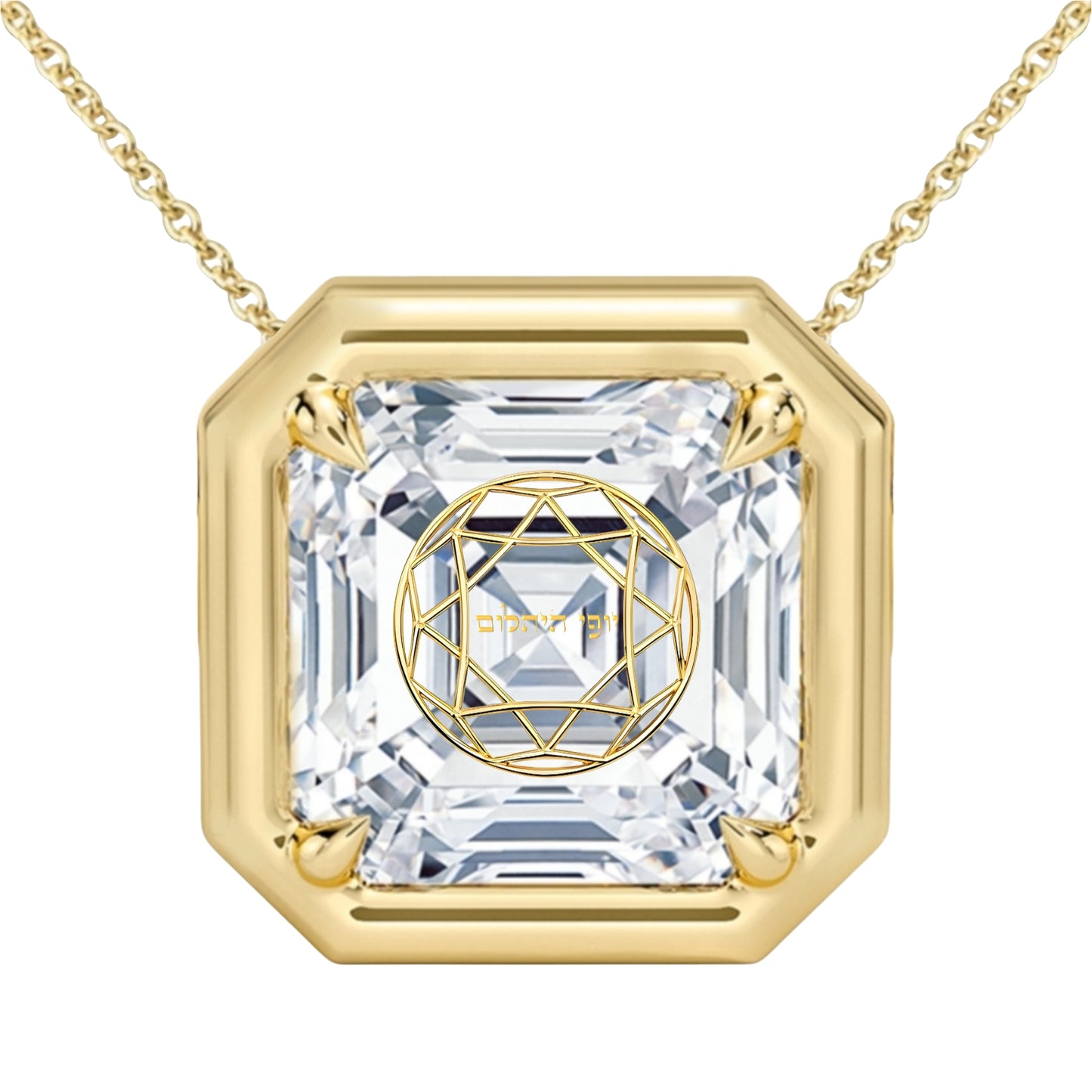 Lab Grown Diamond Asscher Bezel Prongs Pendant Necklace 14K Yellow/White/Rose Gold