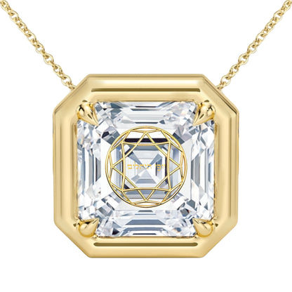Lab Grown Diamond Asscher Bezel Prongs Pendant Necklace 14K Yellow/White/Rose Gold