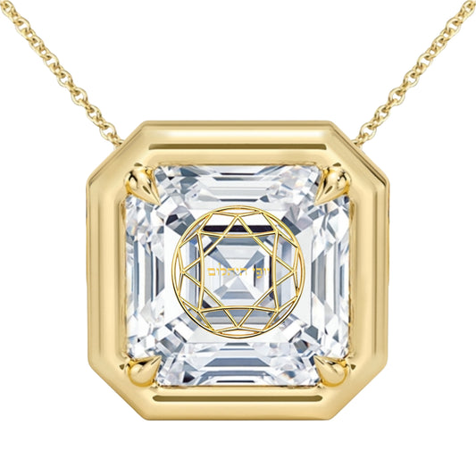 Lab Grown Diamond Asscher Bezel Prongs Pendant Necklace 14K Yellow/White/Rose Gold