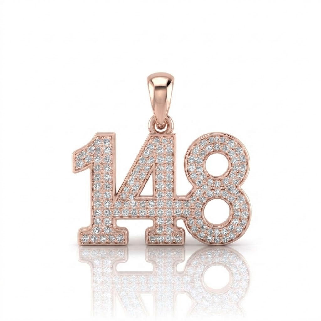 תליון מספר 148 גימטריה של רבי נחמן מברסלב בשיבוץ יהלומי מעבדה זהב 14 קראט צהוב/לבן/רוז גולד