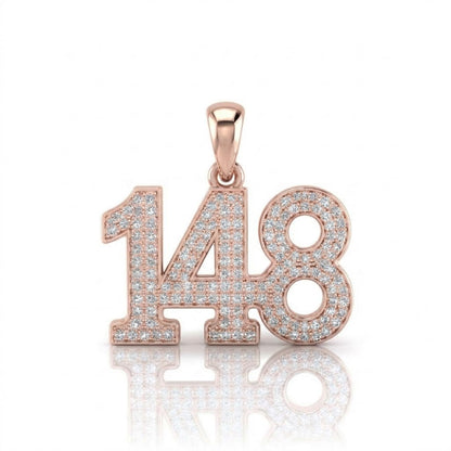 תליון מספר 148 גימטריה של רבי נחמן מברסלב בשיבוץ יהלומי מעבדה זהב 14 קראט צהוב/לבן/רוז גולד