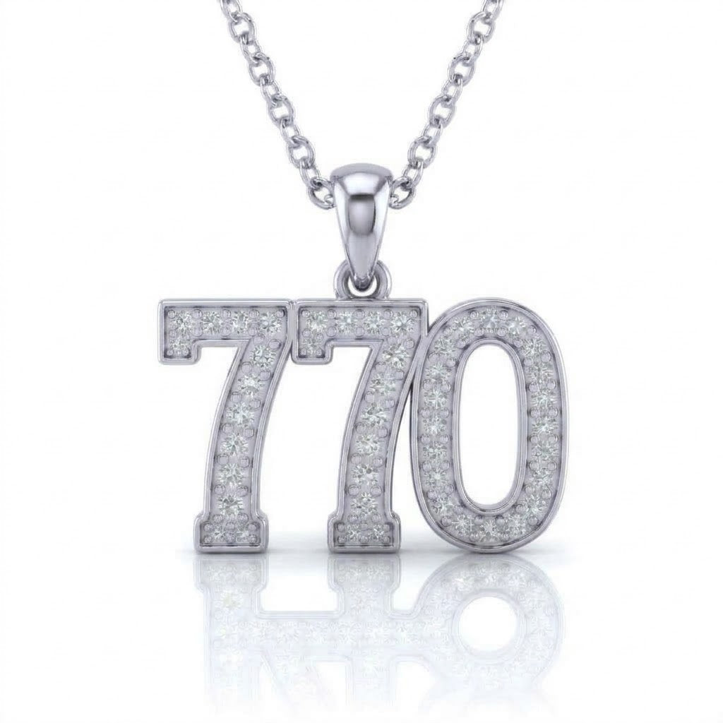 שרשרת תליון מספר 770 בשיבוץ יהלומי מעבדה זהב 14 קראט צהוב/לבן/רוז גולד