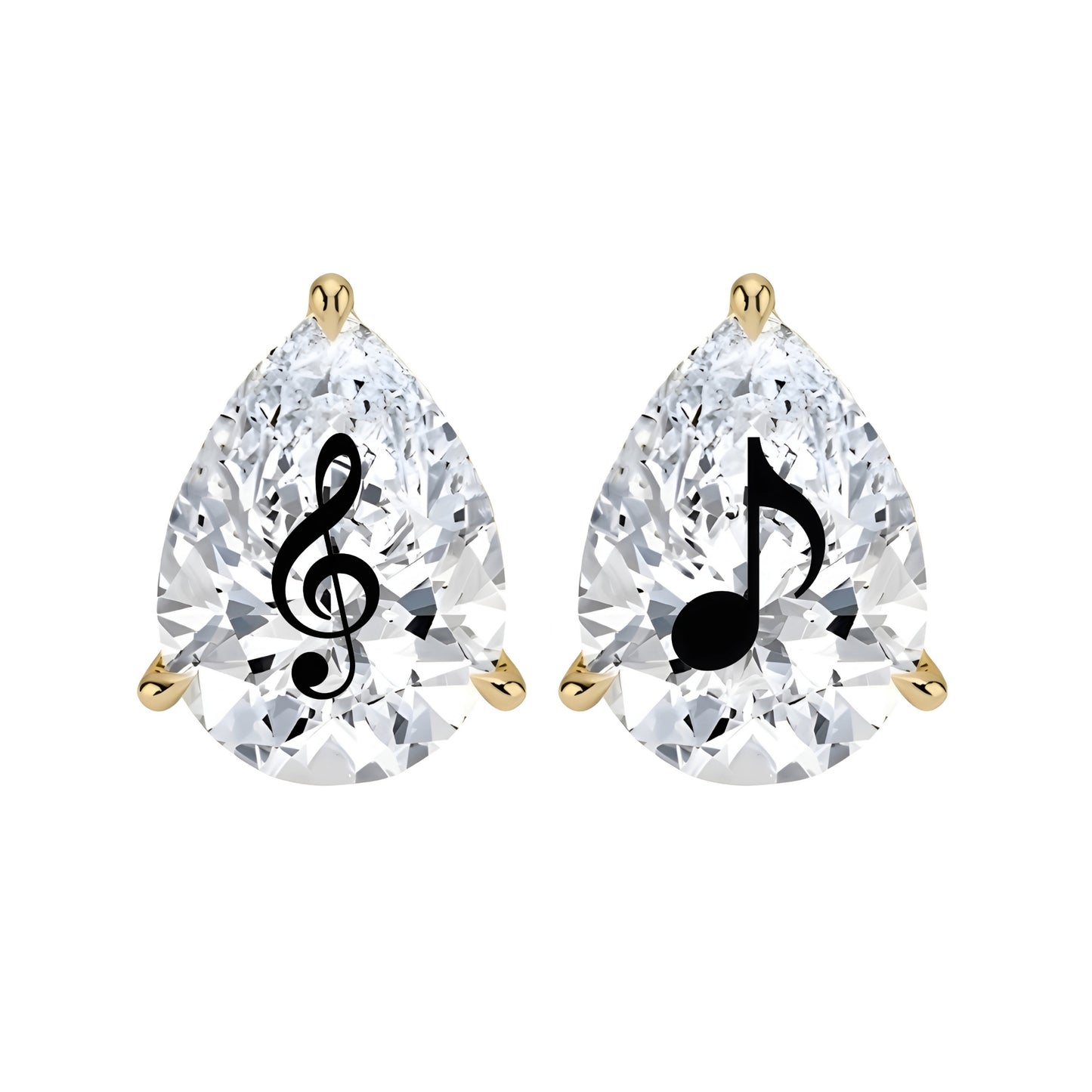 זוג עגילי מרטיני יהלום מעבדה טיפה חריטה תו מוזיקלי - זהב 14 קראט צהוב/לבן/רוז גולד