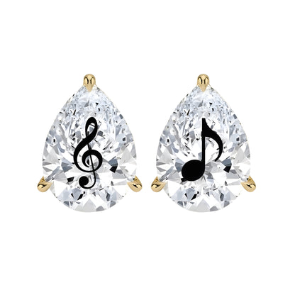 זוג עגילי מרטיני יהלום מעבדה טיפה חריטה תו מוזיקלי - זהב 14 קראט צהוב/לבן/רוז גולד