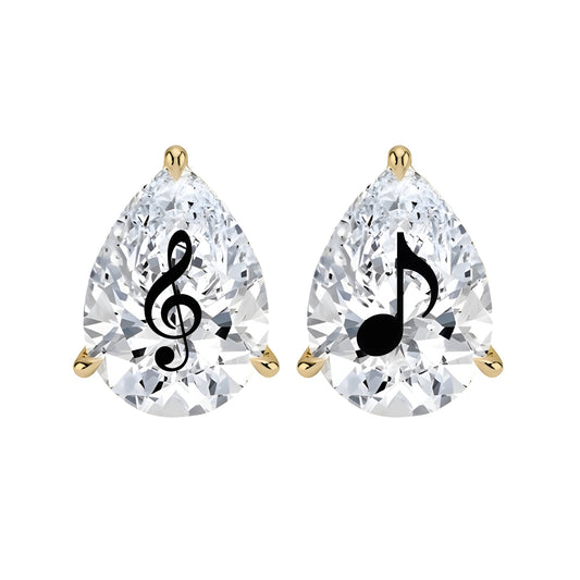 זוג עגילי מרטיני יהלום מעבדה טיפה חריטה תו מוזיקלי - זהב 14 קראט צהוב/לבן/רוז גולד