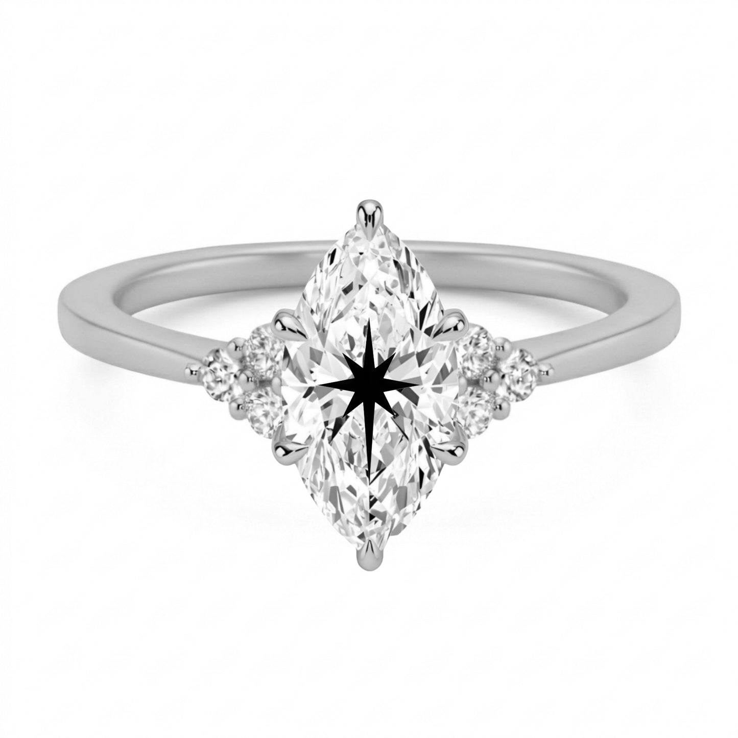 Laser Engrave Onto A Center Lab Grown Diamond Marquise Ring North Star Engraved 14K Gold
