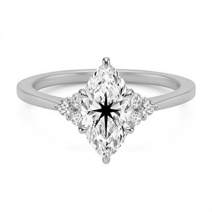 Laser Engrave Onto A Center Lab Grown Diamond Marquise Ring North Star Engraved 14K Gold