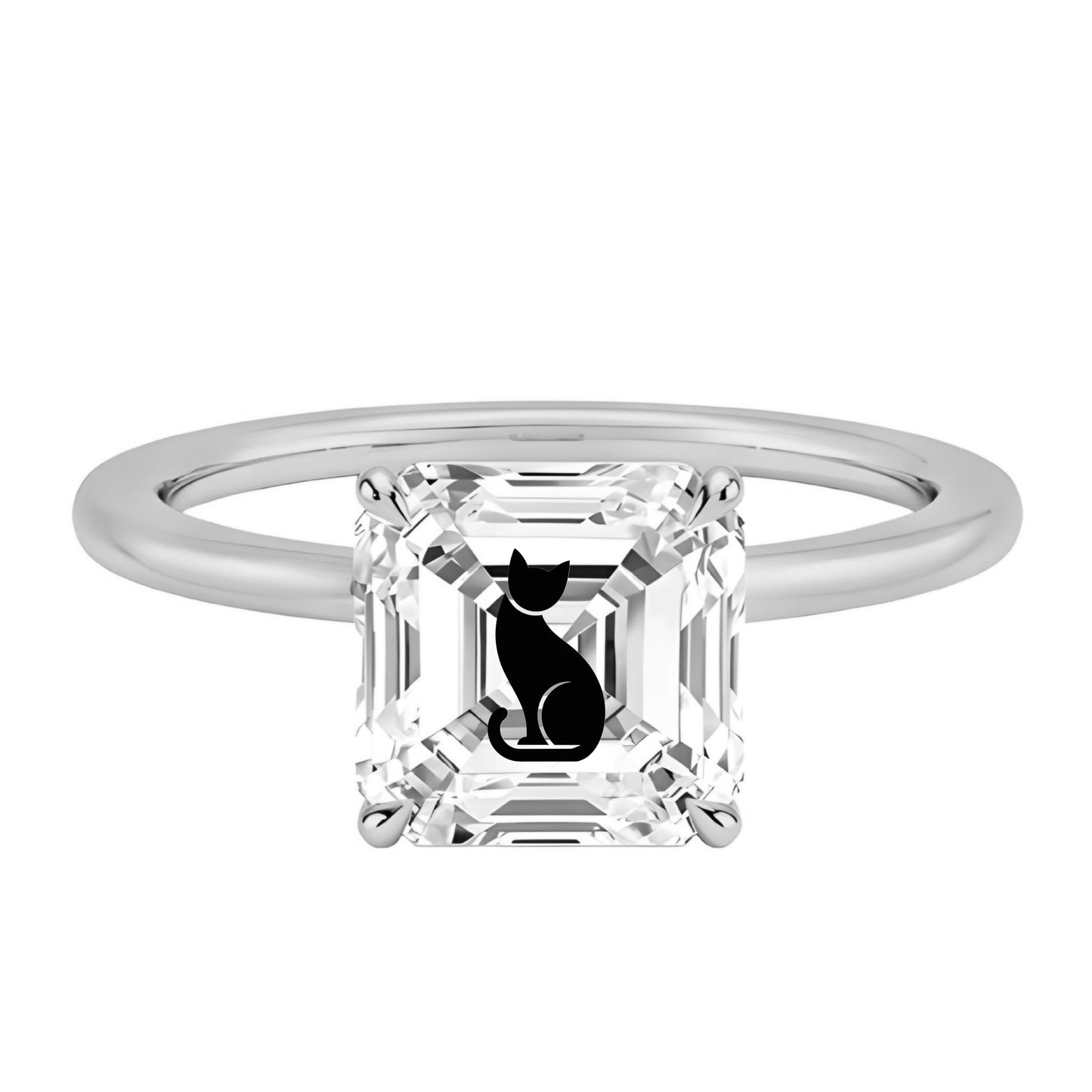 טבעת אבן מוסונייט אשר עם חריטת לייזר חתול - כסף 925