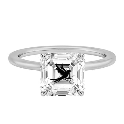 טבעת אבן מוסונייט אשר עם חריטת לייזר עורב וענף - זהב 14 קראט צהוב/לבן/רוז גולד