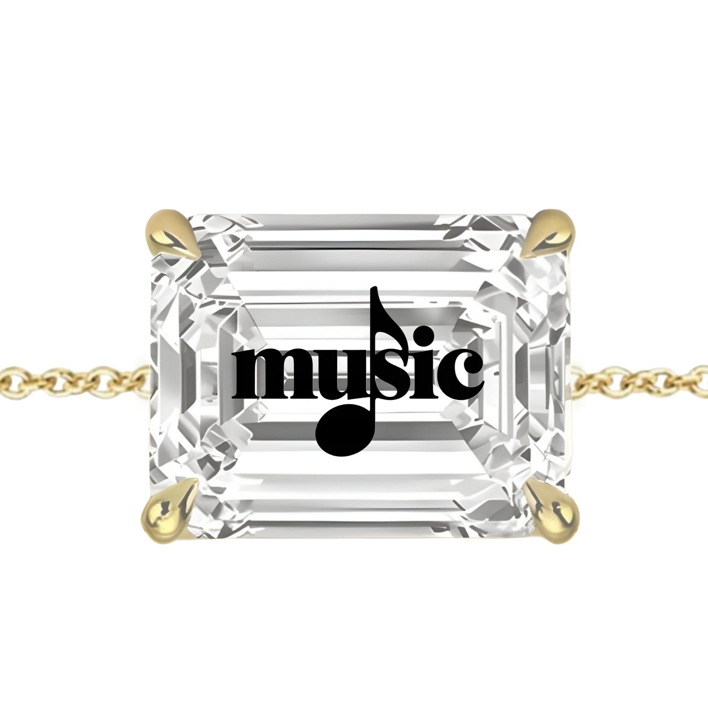 Lab Grown Diamond Emerald Bracelet With Music Laser Engraved On The Diamond 14K Gold