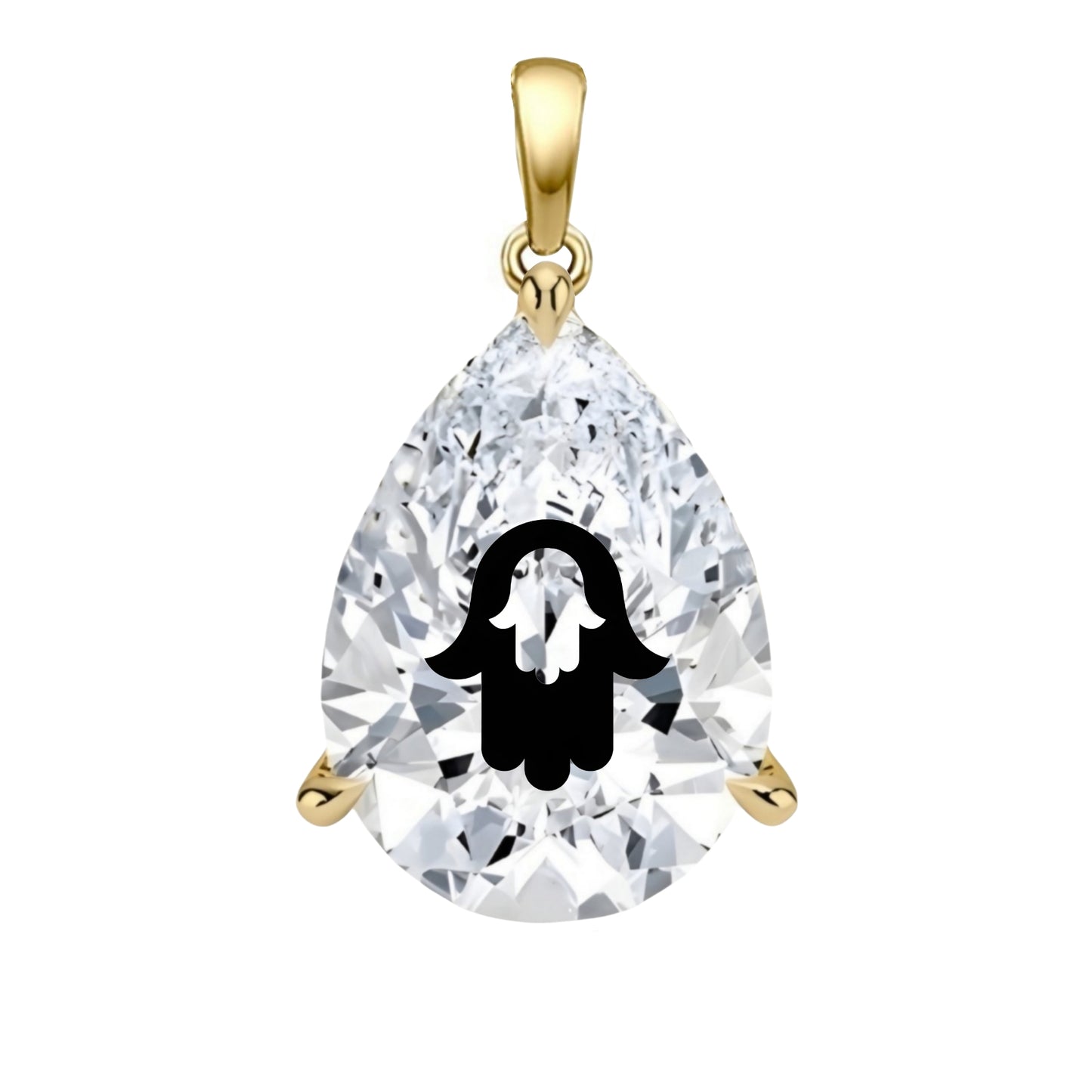 תליון יהלום מעבדה טיפה עם חריטת לייזר חמסה בחמסה - זהב 14 קראט צהוב/לבן/רוז גולד