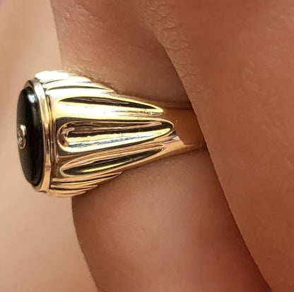 Onyx Stone & Lab Grown Diamond Signet Ring 14K Yellow/White/Rose Gold