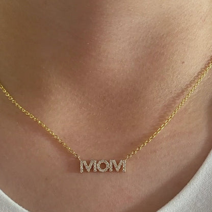 MOM Pendant Necklace Lab Grown Diamonds 14K Yellow/White/Rose Gold