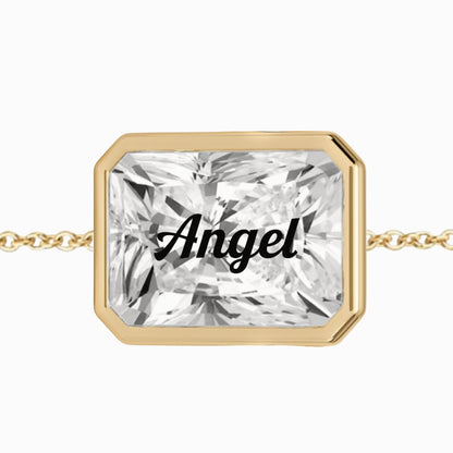 צמיד יהלום מעבדה רדיאן מרחף עם חריטת לייזר Angel – שיבוץ בזל זהב 14 קראט צהוב/לבן/רוז גולד