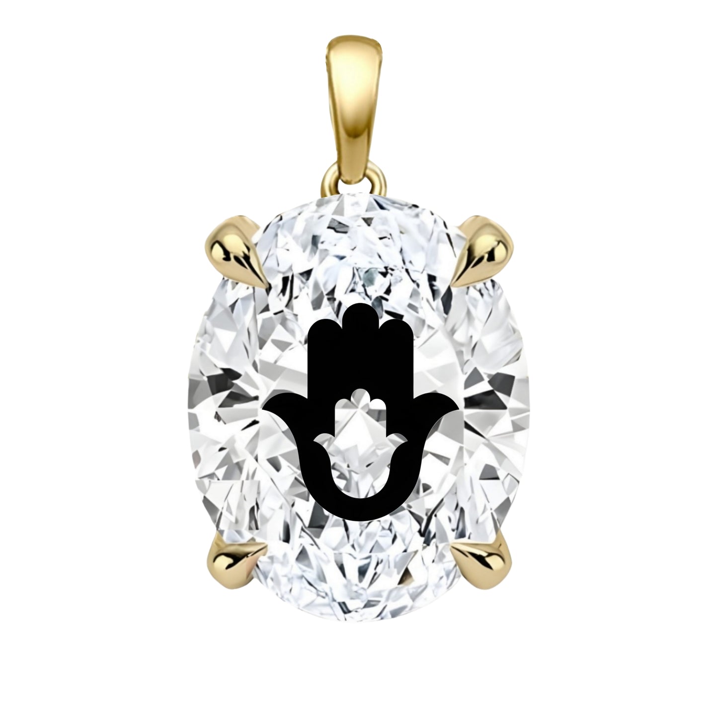 תליון יהלום מעבדה אובל עם חריטת לייזר חמסה בחמסה - זהב 14 קראט צהוב/לבן/רוז גולד