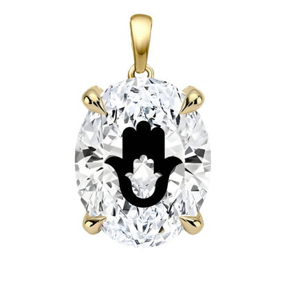 תליון יהלום מעבדה אובל עם חריטת לייזר חמסה בחמסה - זהב 14 קראט צהוב/לבן/רוז גולד