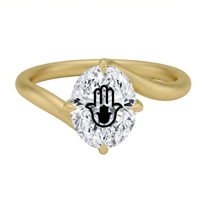 Laser Engrave Onto A Center Lab Grown Diamond Oval Twiat Ring Hamsa Engraved 14K Gold