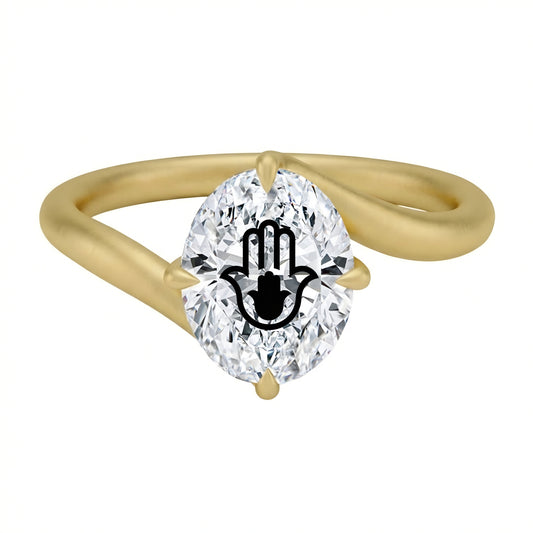 Laser Engrave Onto A Center Lab Grown Diamond Oval Twiat Ring Hamsa Engraved 14K Gold
