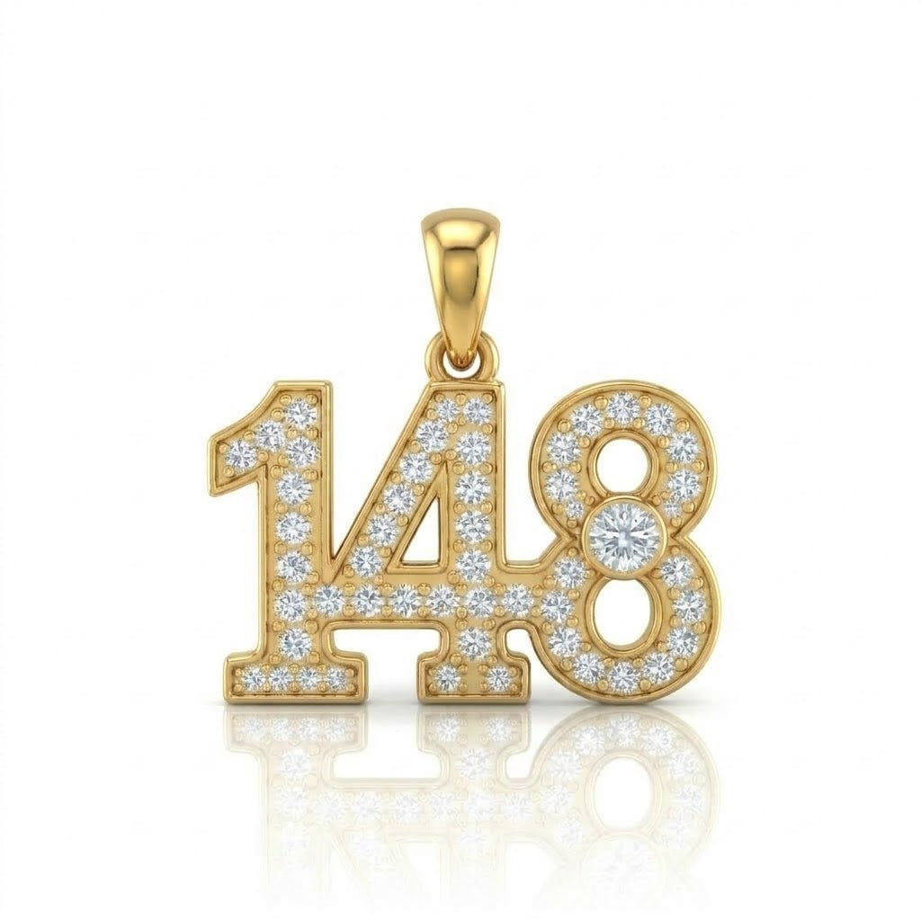 תליון מספר 148 גימטריה של רבי נחמן מברסלב בשיבוץ יהלומי מעבדה זהב 14 קראט צהוב/לבן/רוז גולד