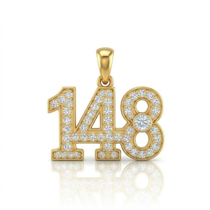 תליון מספר 148 גימטריה של רבי נחמן מברסלב בשיבוץ יהלומי מעבדה זהב 14 קראט צהוב/לבן/רוז גולד