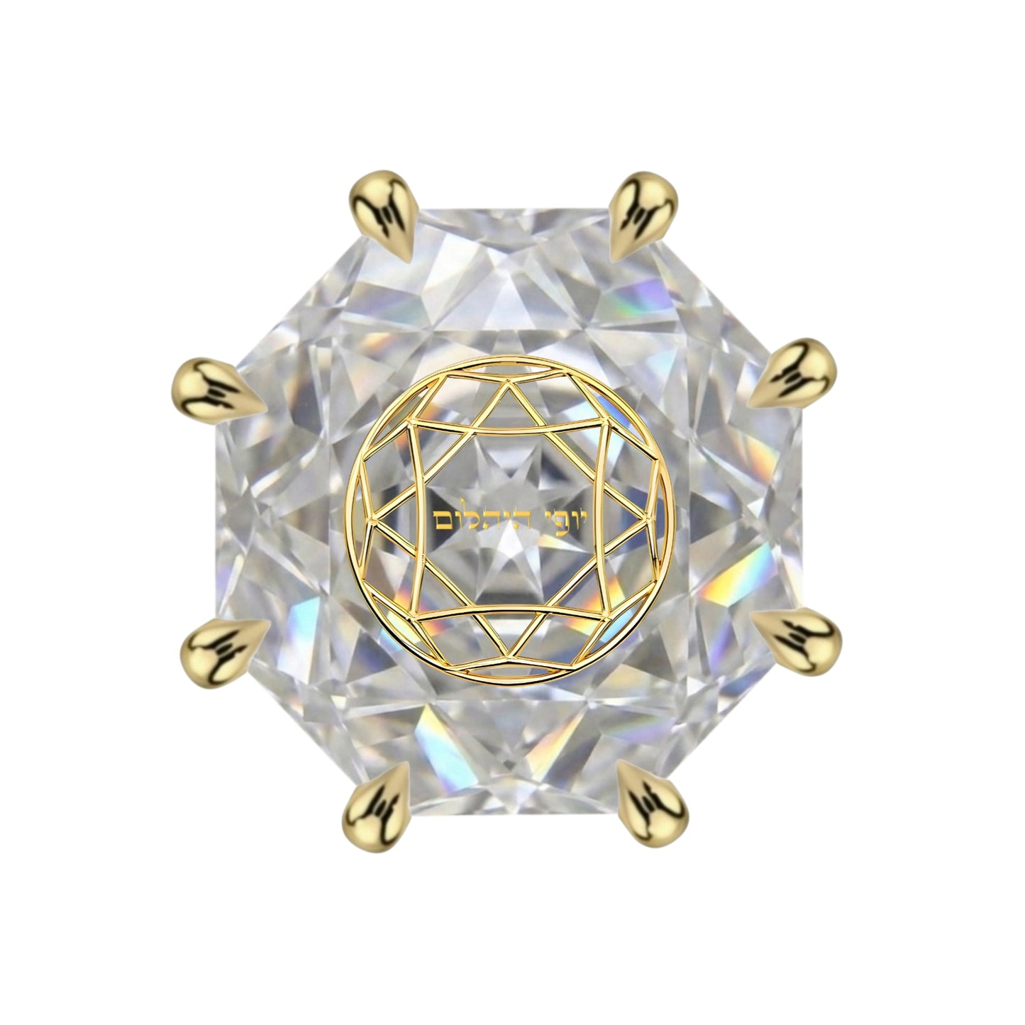 עגיל יהלום מעבדה מתומן Octagon Rose Cut זהב 14 קראט צהוב/לבן/רוז גולד – עגיל ייחודי