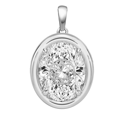 תליון יהלום מעבדה אובל שיבוץ בזל וציפורני חתול זהב 18 קראט צהוב/לבן/רוז גולד