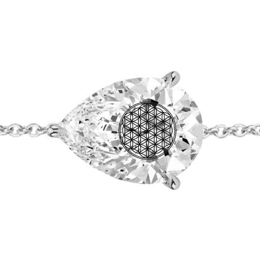 Moissanite Pear Bracelet With Flower Of Life Laser Engraved On The Moissanite Silver 925