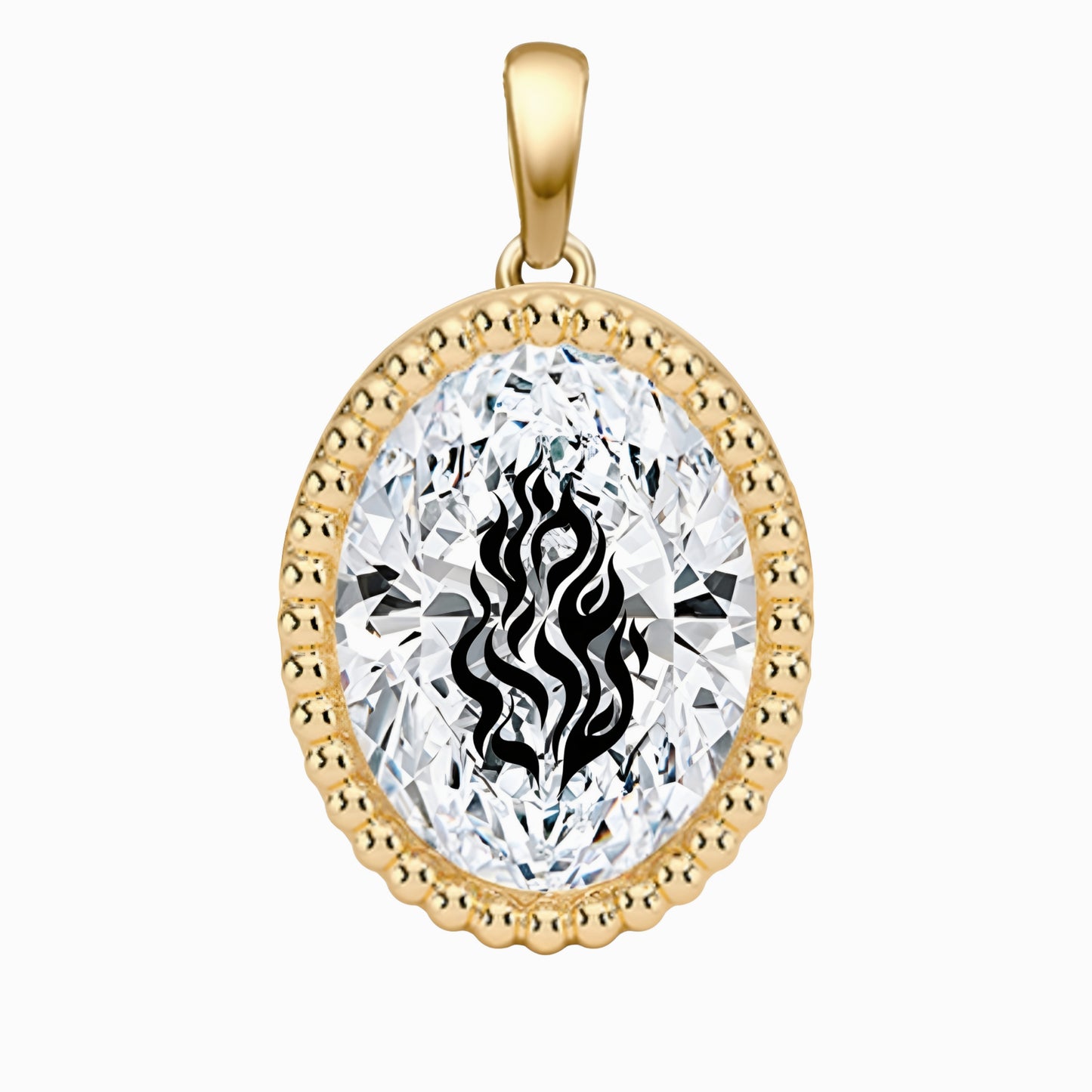 תליון אבן מוסונייט אובל עם חריטת לייזר שמע ישראל - זהב 14 קראט צהוב/לבן/רוז גולד